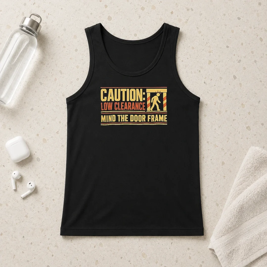 top-official-caution-low-clearance-mind-the-door-frame-tank-top Top Official Caution Low Clearance Mind The Door Frame Tank Top