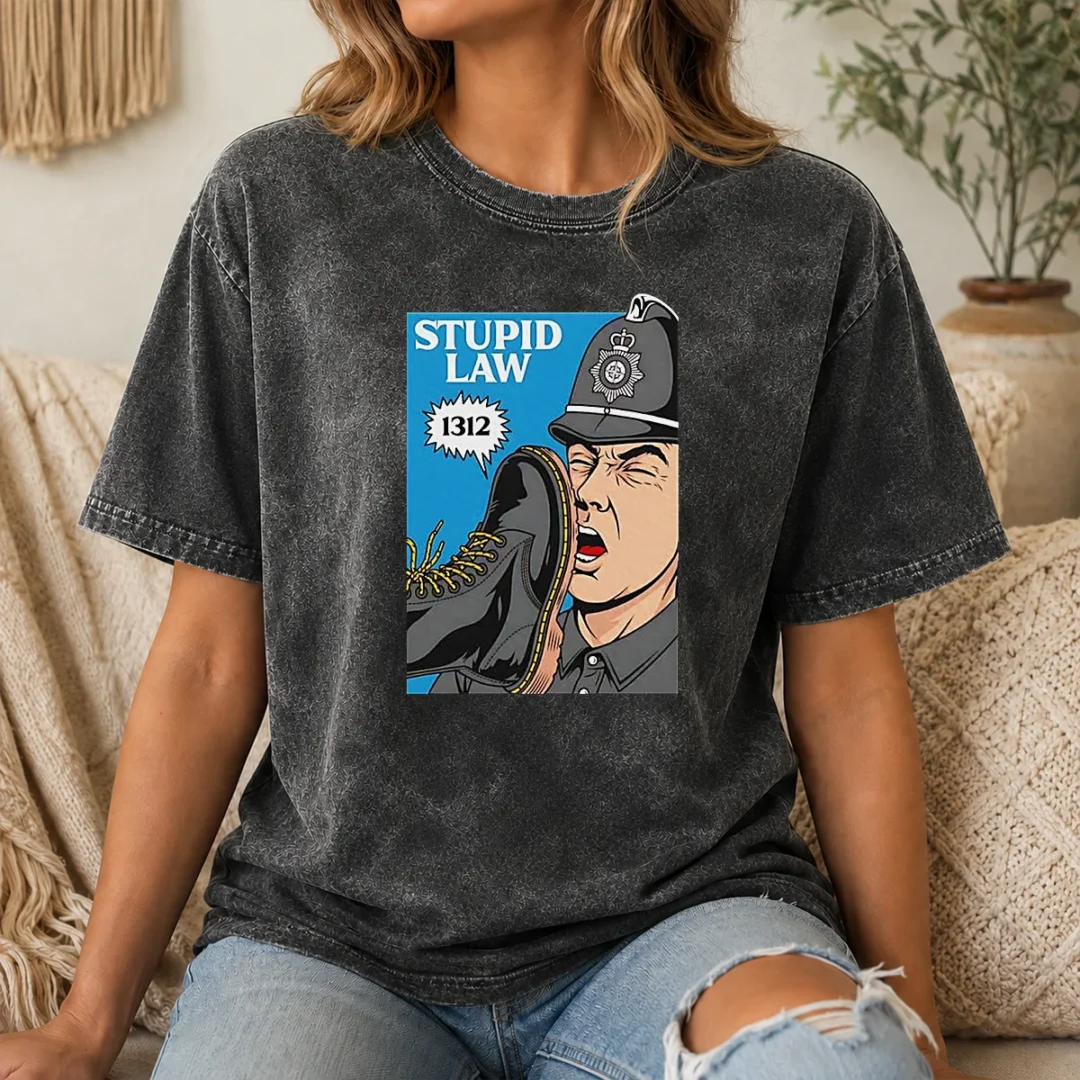 Top Police Stupid Law Washed T Shirt Top Police Stupid Law Washed T-Shirt