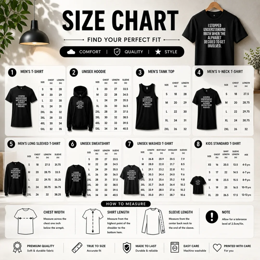 top-premium-i-stopped-understanding-math-size-chart Size chart for Top Premium I Stopped Understanding Math with measurements in inches and cm