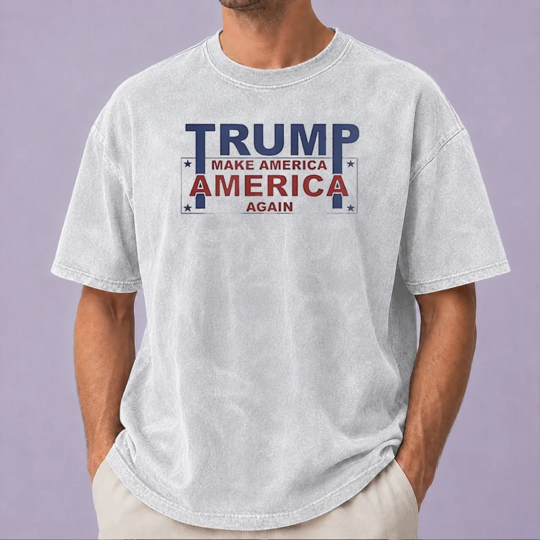 top-president-us-make-america-great-again-washed-t-shirt Top President US Make America Great Again washed t shirt in faded red with bold white lettering