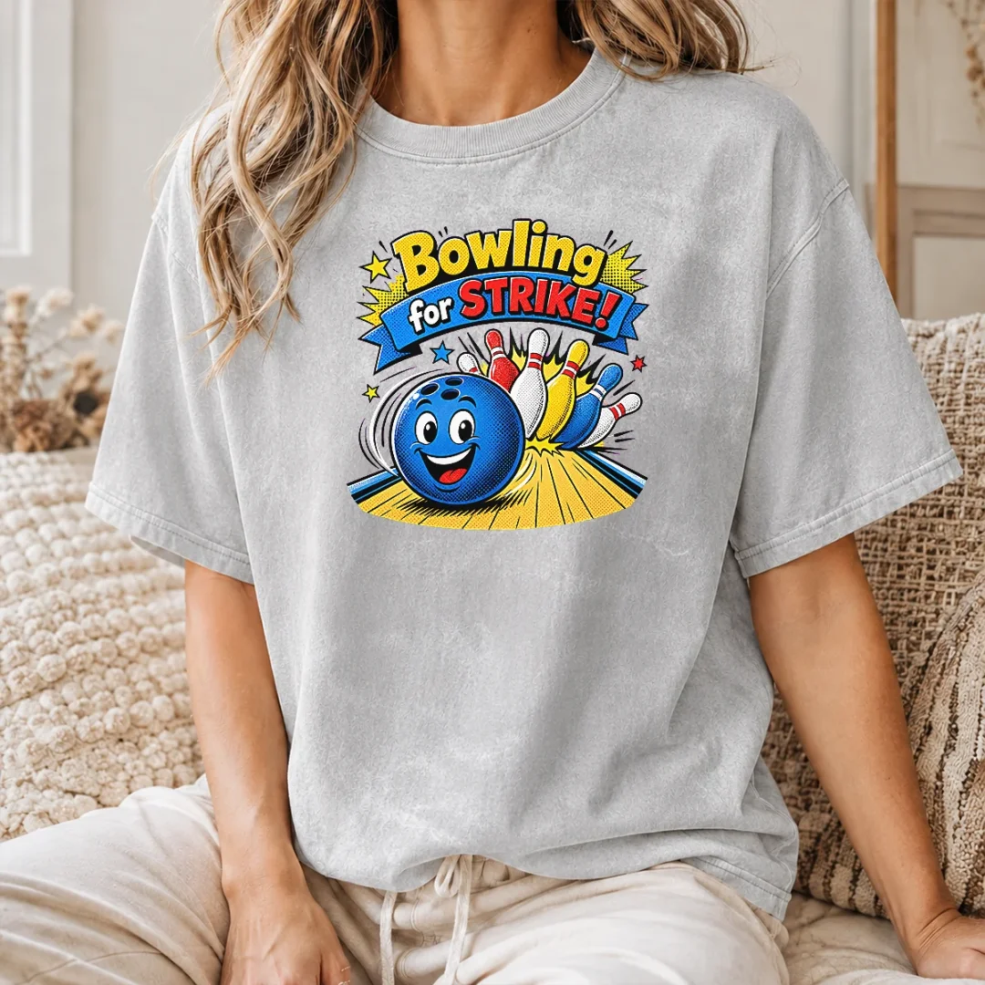 Top Pretty Bowling For Strike Cheerful Pop Art Washed T Shirt Top Pretty Bowling For Strike Cheerful Pop Art washed t shirt with vibrant pop art design and casual fit