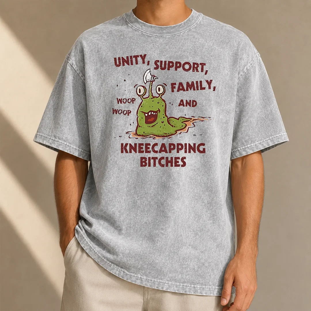 top-pretty-dungeon-crawler-carl-inspired-unity-support-and-family-and-kneecapping-bitches-washed-t-shirt-2 Top Pretty Dungeon Crawler Carl Inspired Unity Support And Family And Kneecapping Bitches washed t shirt front view in light fabric