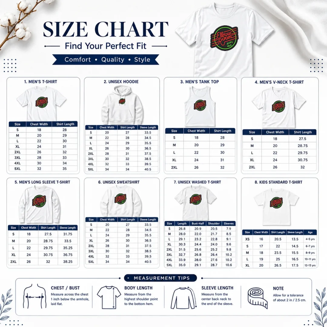 top-pretty-elbow-room-pub-and-deli-neon-sign-size-chart Size chart for Top Pretty Elbow Room Pub And Deli Neon Sign with measurements in inches and cm