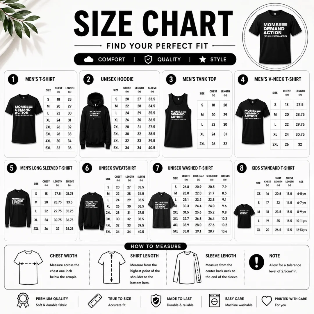 top-pretty-moms-demand-action-for-gun-sense-in-america-size-chart Size chart for Top Pretty Moms Demand Action For Gun Sense In America with measurements in inches and cm