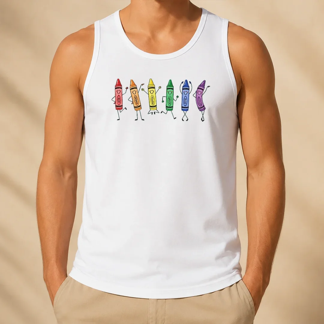 top-red-orange-yellow-green-blue-violet-crayon-characters-tank-top Top Red Orange Yellow Green Blue Violet Crayon Characters Tank Top
