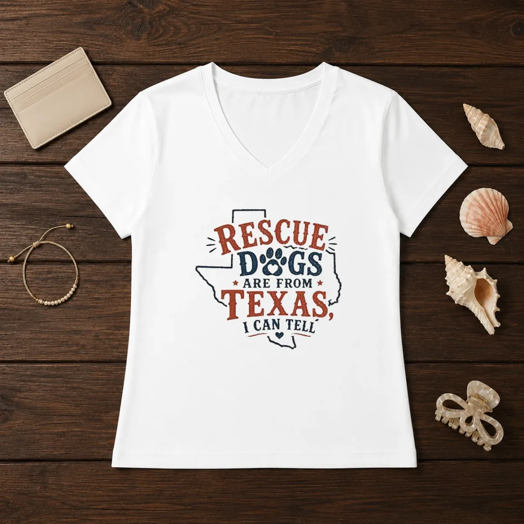 top-rescue-dogs-are-from-texas-i-can-tell-v-neck-shirt Top Rescue Dogs Are From Texas I Can Tell V-Neck Shirt