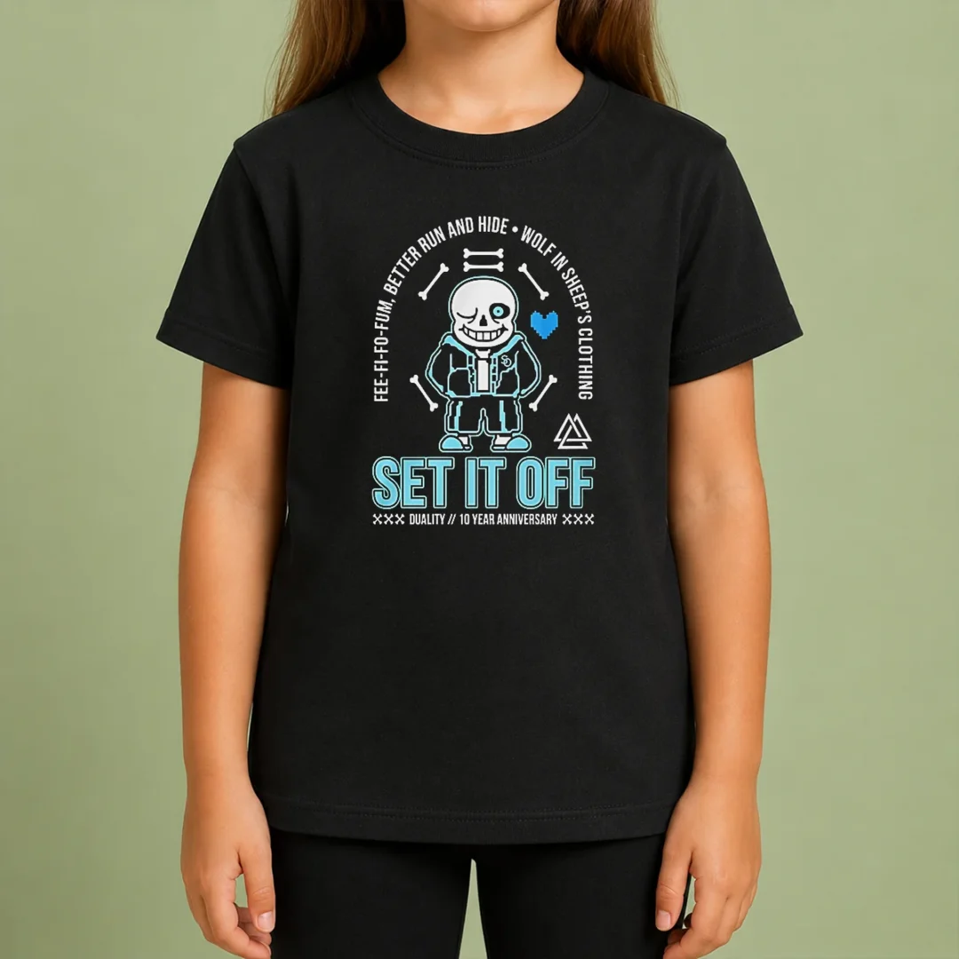 Top Set It Off Duality 10 Year Anniversary Undertale Sans Skeleton Kids T Shirt Top Set It Off Duality 10 Year Anniversary Undertale Sans Skeleton Kids T Shirt featuring a vibrant graphic on a comfortable cotton tee