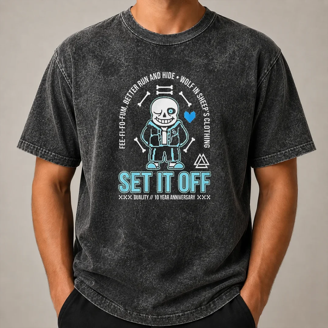 Top Set It Off Duality 10 Year Anniversary Undertale Sans Skeleton Washed T Shirt Top Set It Off Duality 10 Year Anniversary Undertale Sans Skeleton Washed T-Shirt