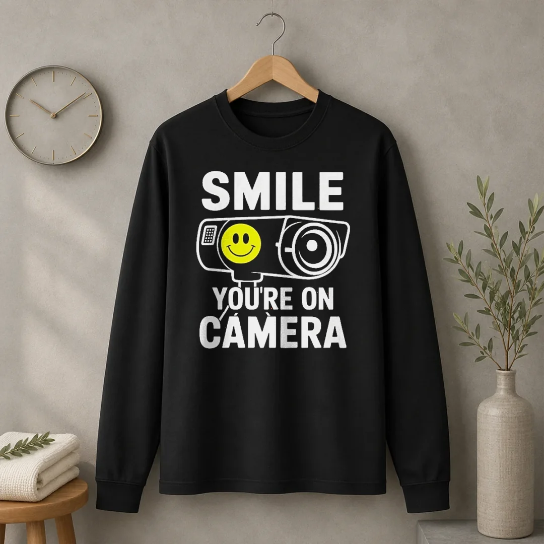 top-smile-you-re-on-camera-security-camera-with-smiley-face-long-sleeve-shirt Top Smile You'Re On Camera Security Camera With Smiley Face Long Sleeve Shirt