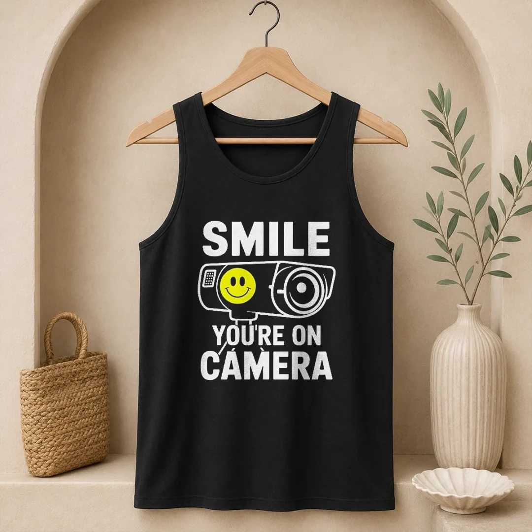 top-smile-you-re-on-camera-security-camera-with-smiley-face-tank-top Top Smile You'Re On Camera Security Camera With Smiley Face Tank Top