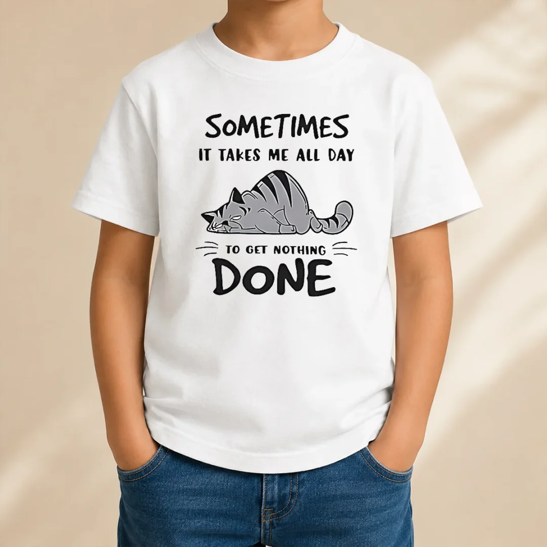 top-sometimes-it-takes-me-all-day-to-get-nothing-done-cat-kids-t-shirt Top Sometimes It Takes Me All Day To Get Nothing Done Cat Kids T-Shirt
