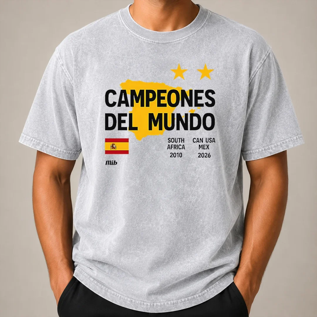 Top Spain Campeones Del Mundo 2010 South Africa And 2026 World Cup Washed T Shirt Top Spain Campeones Del Mundo 2010 South Africa And 2026 World Cup Washed T-Shirt