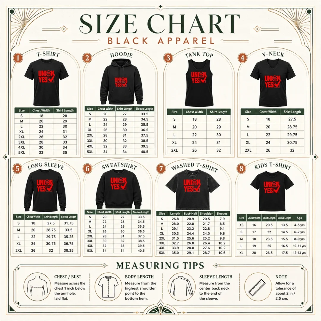 top-union-yes-afl-clo-size-chart-2 Top Union Yes AFL Clo size chart showing measurements in inches and centimeters for accurate sizing