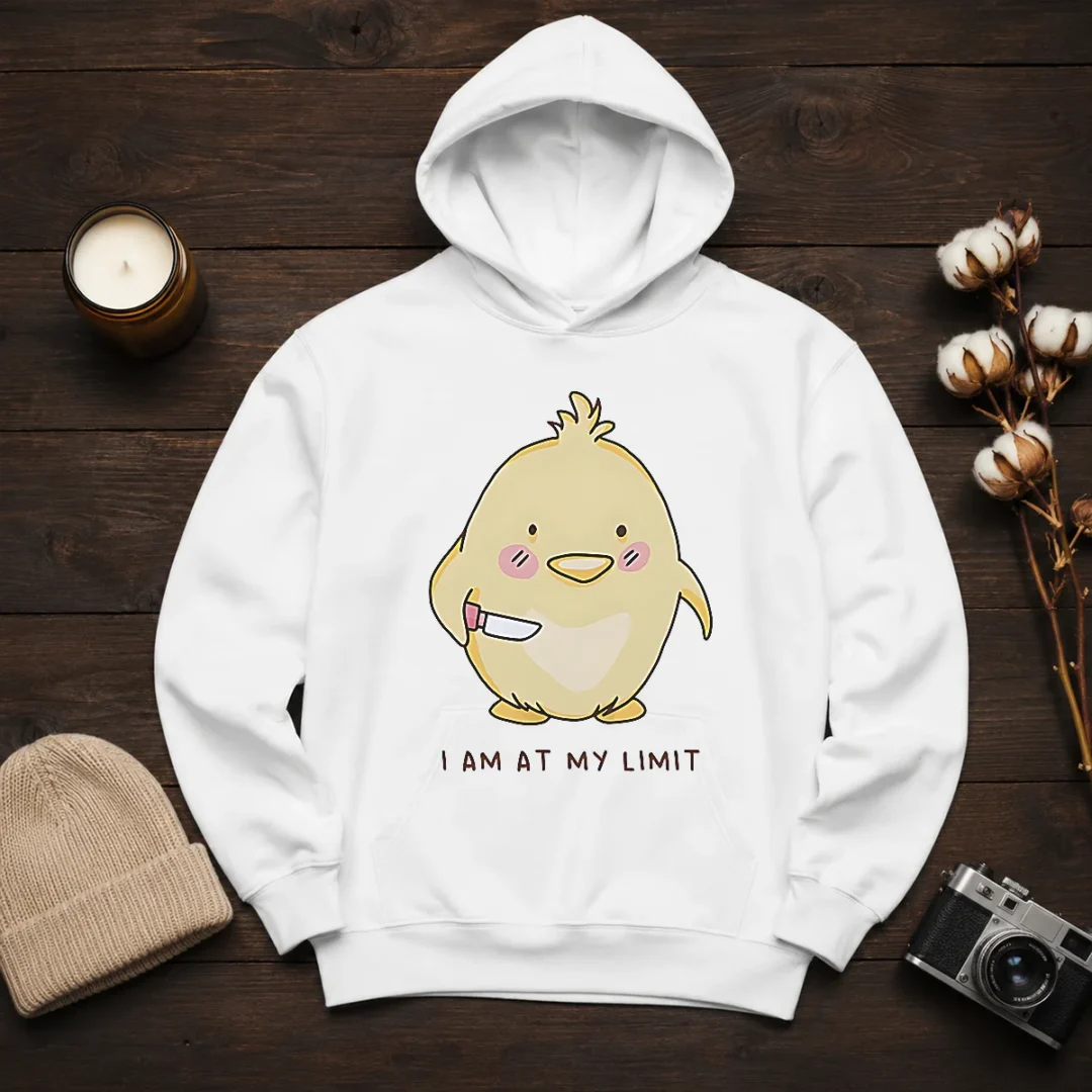 top-yellow-chick-holding-knife-i-am-at-my-limit-hoodie Top Yellow Chick Holding Knife I Am At My Limit Hoodie in bright yellow with front pocket and drawstring hood