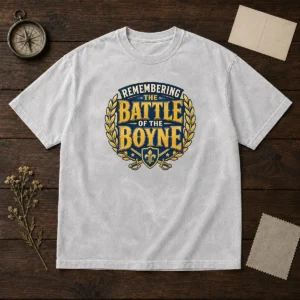 Original Pride In History Typography For Battle Of The Boyne (2) printed on a soft washed t shirt in light gray