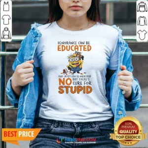 Good Minion Despicable Me Ignorance Can Be Educated And Crazy Can Be Medicated V-Neck Shirt