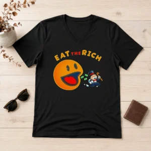 Top Pac Man Eat The Rich V-Neck Shirt