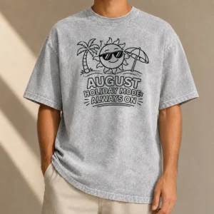Nice Awesome August Holiday Line Art Relaxed Sun Washed T-Shirt