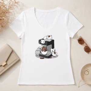 Funny Nice Cat Coffee Machine V-Neck Shirt