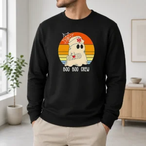 Hot Boo Boo Crew Retro Ghost Nurse Halloween Sweater