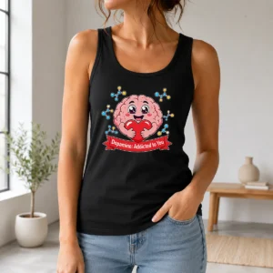 Official Dopamine Addicted To You Cute Brain Vector Tank Top featuring a playful brain graphic on a sleeveless cotton tank top