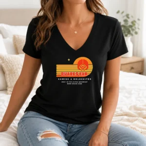 Good Quark'S Bar Gaming & Holosuites Deep Space Nine Retro V-Neck Shirt