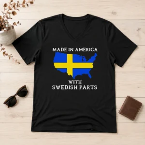 Pretty Made In America With Swedish Parts Map Of United States Flag Shirt - Image 2