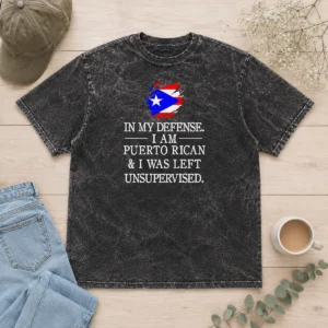 Nice Pretty Puerto Rican In My Defense I Am Puerto Rican And I Was Left Unsupervised printed on a soft washed t shirt in light gray