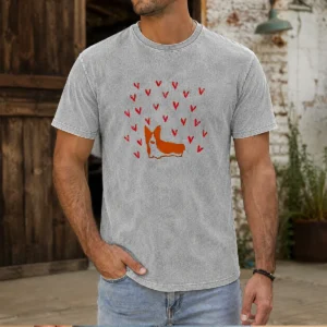 Pretty Cute Corgi Dog Valentines Day Washed T-Shirt