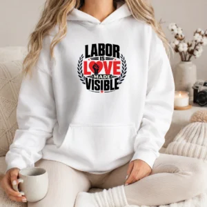 Awesome Labor Is Love Made Visible Silhouette Hoodie in black with front kangaroo pocket and drawstring hood