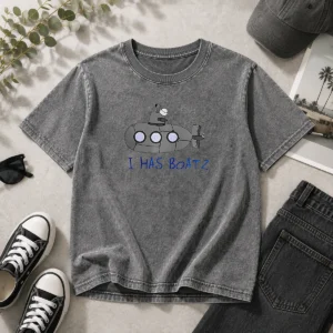 Funny Submarine I Has Boatz Cartoon Meme Washed T Shirt featuring a humorous submarine cartoon on a soft washed fabric