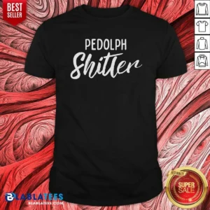 Top Pedolph Shitler Satire shirt optimized for clear display of graphic on a fitted short-sleeve cotton shirt