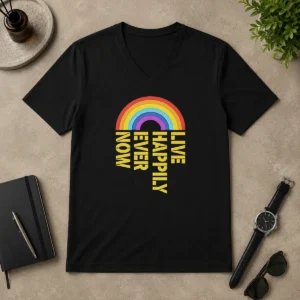Premium Live Happily Ever Now Rainbow V-Neck Shirt