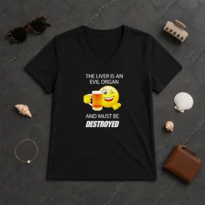 Official The Liver Is An Evil Organ And Must Be Destroyed V-Neck Shirt