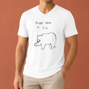 Original Every Thing Is Fine Bear Giving The Middle Finger V Neck Shirt in black with graphic design