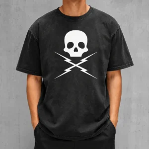 Pretty Funny Skull Crossed Lightning Bolts Washed T-Shirt