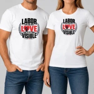 Premium Good Labor Is Love Made Visible Silhouette t shirt in black with white graphic print, classic fit short sleeve tee