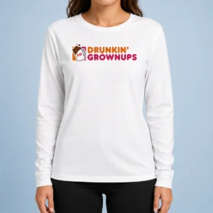 Premium Funny Drunkin Grownups DG Mug Logo Parody long sleeve shirt in black with bold graphic print