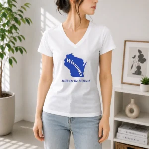 Original Wisconsin State Milk Or Be Milked Map V-Neck Shirt