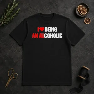 Original I Love Being An Alcoholic t shirt in black, short sleeve casual cotton tee