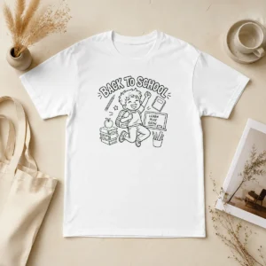 Pretty Excited Student Back To School Line Art t shirt featuring a casual short-sleeve cotton tee with minimalist line art design