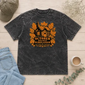 Good October Holiday Ireland Cozy Stencil For Family Washed T-Shirt