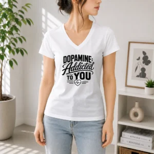 Pretty Dopamine Addicted To You Line Art Romance V-Neck Shirt