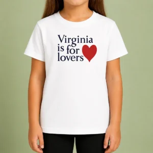 Awesome Hot Virginia Is For Lovers kids t shirt featuring bold text design in red on a comfortable cotton fabric