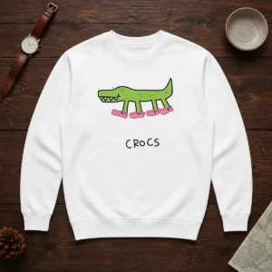 Funny Crocs Crocodile Wearing Pink Shoes Drawing Sweater