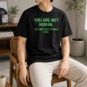 Original You Are Not Human t shirt in black cotton with round neckline and short sleeves