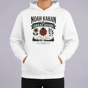 Hot Noah Kahan The Great Divide The Last Of The Bugs South Burlington 2026 Hoodie in dark color with front pocket and drawstring hood