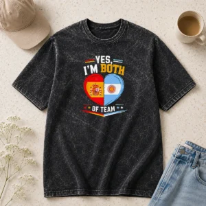 Hot Original Yes I'M Both Of Team Spain And Argentina Heart Flag Washed T-Shirt