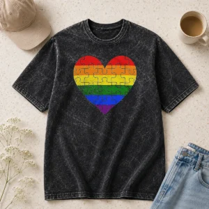 Top Homosexual Love Rainbow Heart Puzzle Washed T-Shirt