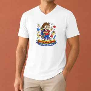Pretty Awesome Back To School Cartoon Squad For Kids V Neck Shirt in blue, featuring a playful cartoon squad design for kids